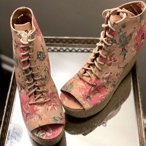 Floral Lace Up Wedges